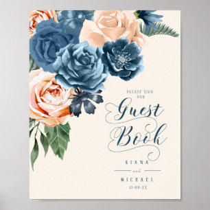 Rosen Blau/Pfirsich Hochzeitsgästebuch ID584 Poster