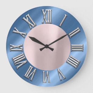 Rosen-blaues Grau-Metallgraue silberne römische Große Wanduhr