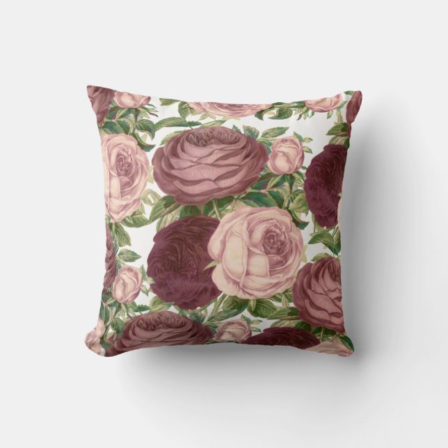 Rosen-Blumen Burgunders Vintagen Land Chic rosa Kissen (Vorderseite)
