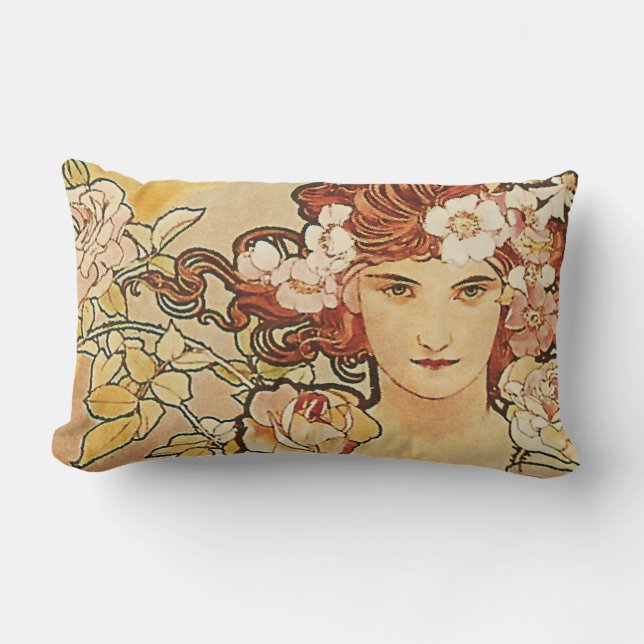 Rosen-Blumen-Kunst Nouveau Alphonse Mucha Lendenkissen (Vorderseite)