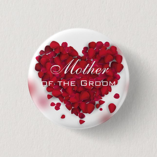 Rosen-Blumenblatt-Liebe-Herz-Mutter des Bräutigams Button (Vorderseite)
