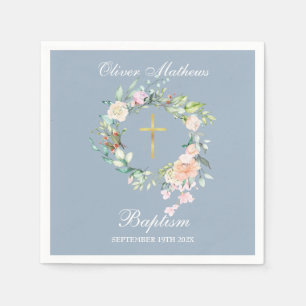 Rosen-Blumengirlande Taufe Christening Dusty Blue Serviette