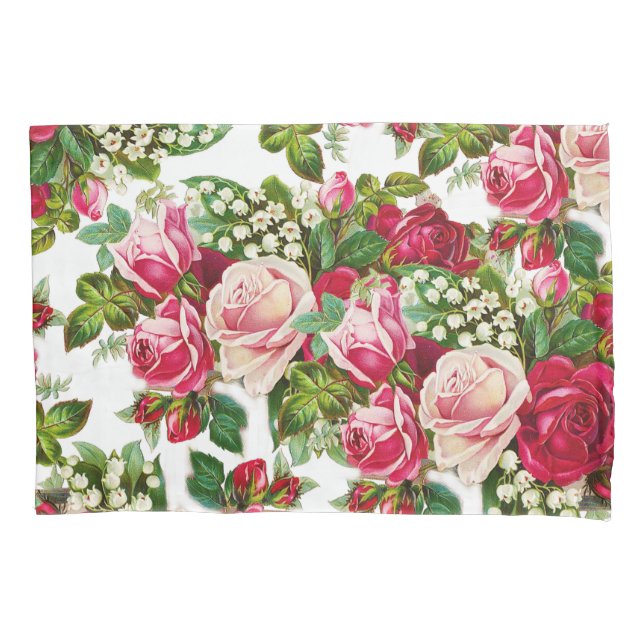 Rosen-Blumenmuster des Chic Vintages rotes rosa Kissenbezug (Vorderseite)