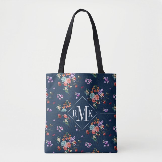 Rosen-Blumenstrauß-Blumenmuster des Monogramm-| Tasche (Vorderseite)
