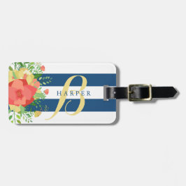 Rosen-Blumenstrauß-u. blaue Streifen-individueller Gepäckanhänger