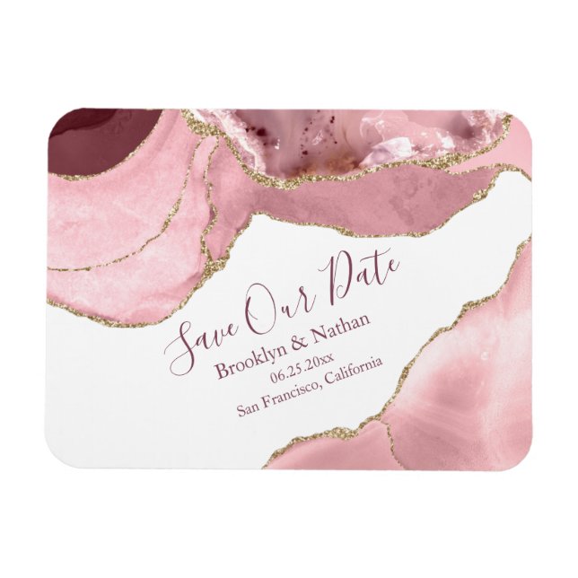 Rosen Blush Agate Save the Date Magnet (Horizontal)