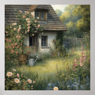 Rosen Cottage Garten Malerei Poster
