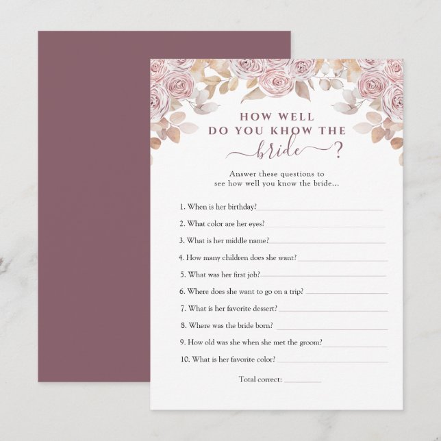 Rosen, die die beste Bride-Game-Karte kennen Einladung (Vorne/Hinten)
