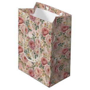 Rosen Dusty Rose Eleganter Charme Sagegrün Gold Mittlere Geschenktüte