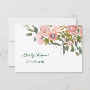 Rosen-erröten Blumenhochzeits-Menü UAWG RSVP Karte