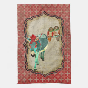 Rosen-Eulen u. karminrotes Esel-Tuch Handtuch