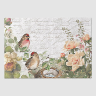 Rosen Flora Bird Nest Pink Französisch Script Deco Seidenpapier