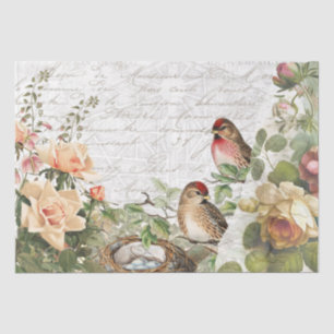 Rosen Flora Bird Nest Pink Französisch Script Deco Seidenpapier
