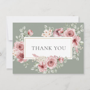 Rosen Floral Salbei Grün Gold Geometrisch Dankeskarte