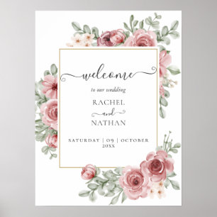 Rosen Florale Elegante Moderne Hochzeits-Willkomme Poster