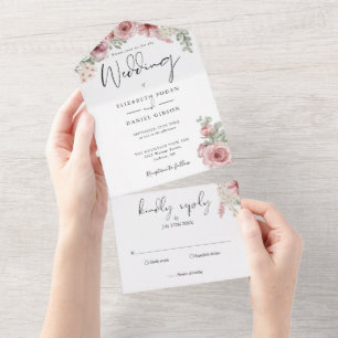 Rosen Florale Elegante Schrift Hochzeit All In One Einladung