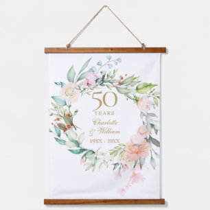 Rosen Florale zum 50. goldenen Hochzeitstag Wandteppich Mit Holzrahmen