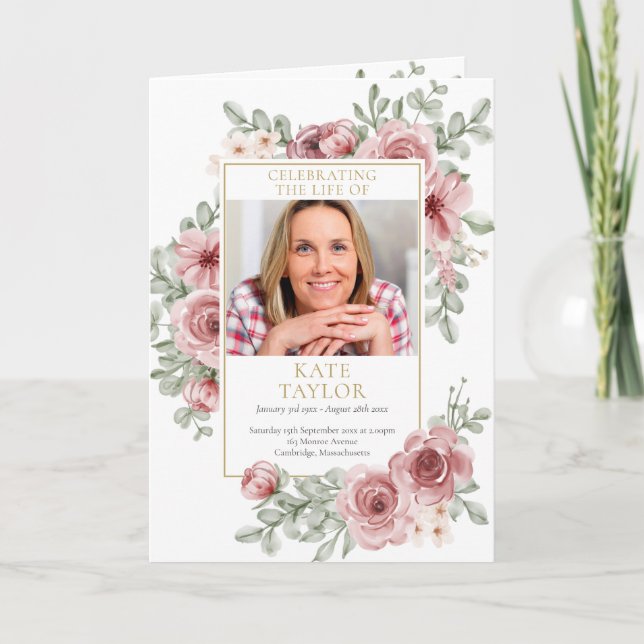 Rosen Florales Trauerzeremoniendienst Programm (Vorderseite)