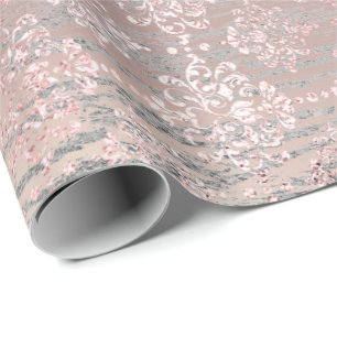 Rosen-Foxier metallisches Damast-Goldholz-Rosa Geschenkpapier