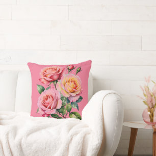 Rosen, gelb und rosa, mit Rosinen (rosa) Kissen