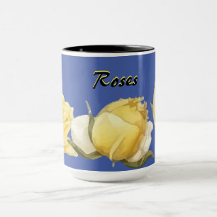 "Rosen" Gelbe Rosen auf blauem Kaffeebecher Tasse