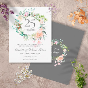 Rosen-Girlande 25. Hochzeitsjubiläum Save-the-Date Postkarte