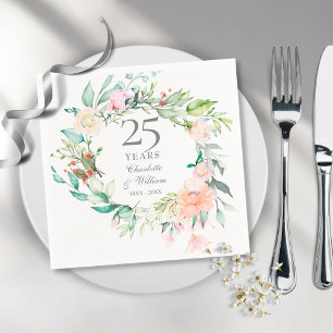 Rosen-Girlande zum 25. silbernen Hochzeitstag  Serviette
