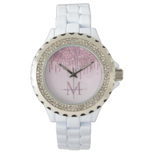 Rosen Glitter Tröpfchen Personalisiertes Monogramm Armbanduhr