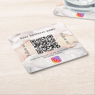 Rosen-Gold-Achat-Marmor-Geschäft-qr-Code-Instagram Rechteckiger Pappuntersetzer