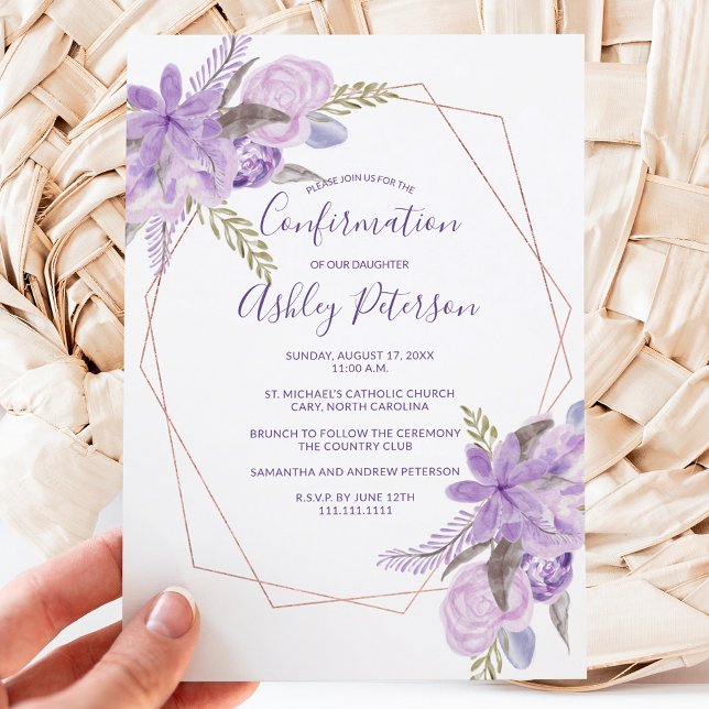 Rosen gold Aquarellfarben lila Blumenbestätigung Einladung (Von Creator hochgeladen)