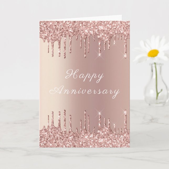 Rosen Gold Blush Glitzer Funkelnd Jubiläumskarte Karte (Kleine Pflanze)