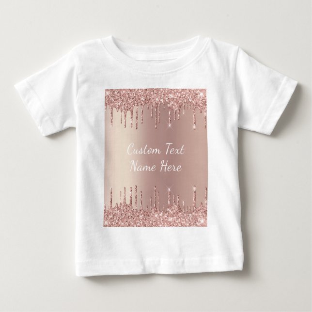 Rosen Gold Blush Glitzer Tropfen Baby T - Shirt +  (Vorderseite)