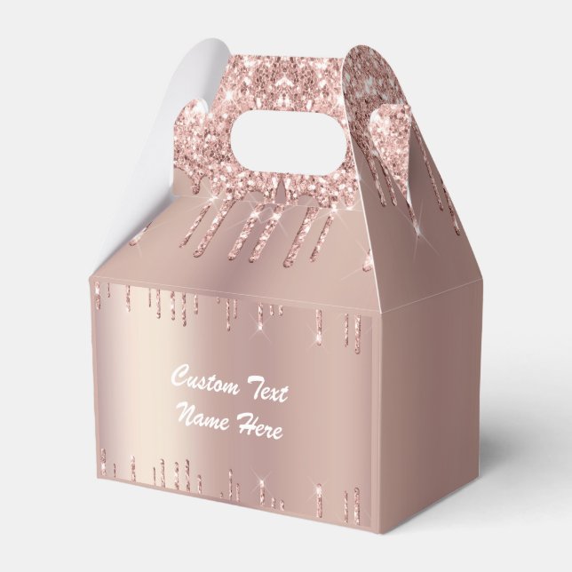 Rosen Gold Blush Glitzer Tropfen Ihr Text-Gefällig Geschenkschachtel (Vorderseite)