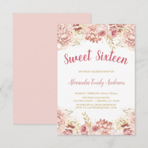 Rosen Gold Blush Rosa Floral 16 . Geburtstag Gebur Einladung