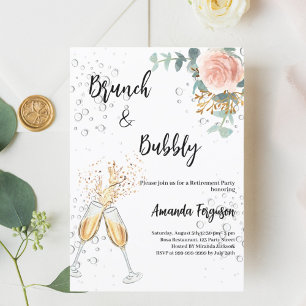 Rosen Gold Floral Brunch Bubbly Retirement Party Einladung