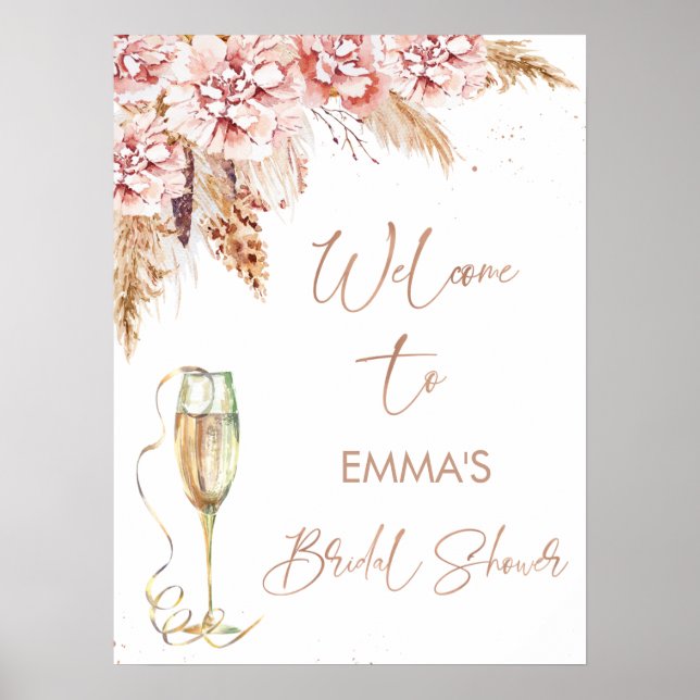 Rosen Gold Glass Floral Brautparty Begrüßungszeich Poster (Vorne)