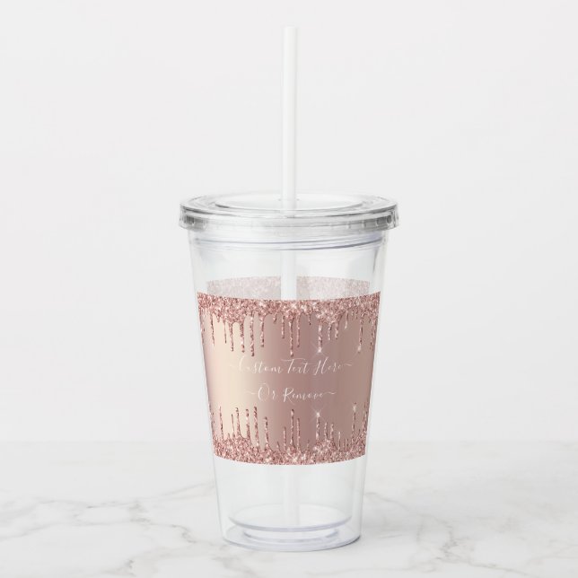 Rosen Gold Glitzer Custom Text Acrylic Tumbler Acryltrinkbecher (Vorderseite)