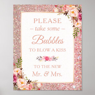 Rosen Gold Glitzer Floral Bitte Blasen signieren Poster