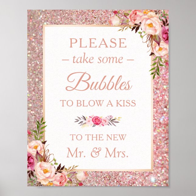 Rosen Gold Glitzer Floral Bitte Blasen signieren Poster (Vorne)