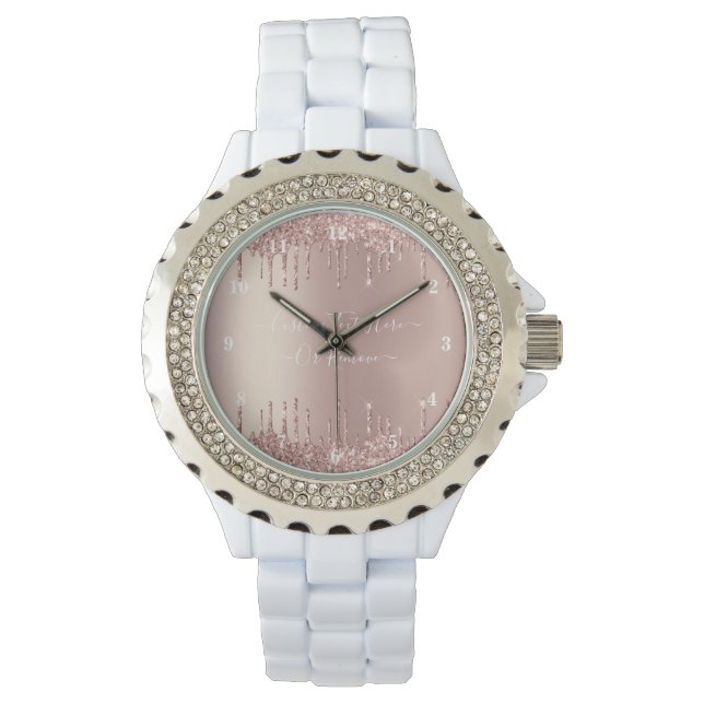 Rosen Gold Glitzer Funkelnd benutzerdefinierte Tex Armbanduhr (Vorderseite)