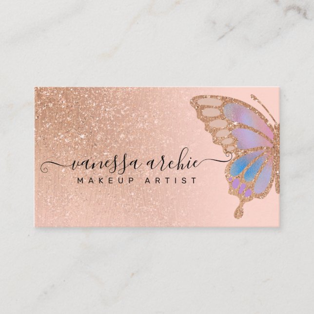 Rosen Gold Glitzer Rainbow Buttefly Logo Business  Visitenkarte (Vorderseite)