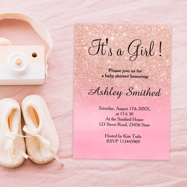 Rosen gold Glitzer Rosa Aquarellmädchen Dusche Einladung (Von Creator hochgeladen)