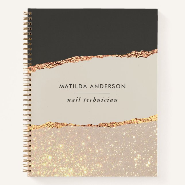Rosen gold Glitzer Schwarz Modernes, elegantes Bud Notizbuch (Vorderseite)
