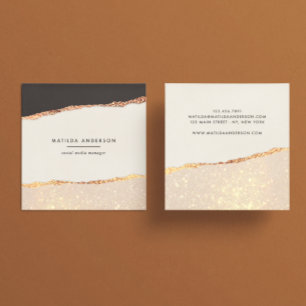Rosen gold Glitzer Schwarz Rosa Moderne Quadratische Visitenkarte