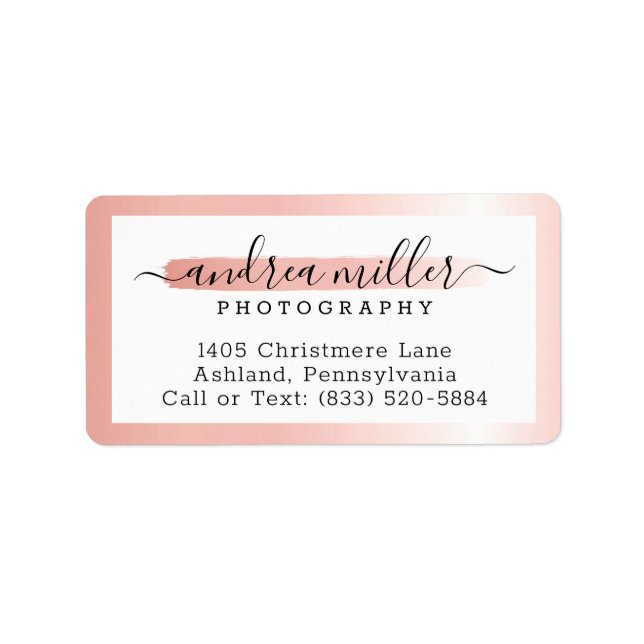 Rosen Gold Minimalistisch Paint Swash Logo-Adresse Adressaufkleber (Vorne)
