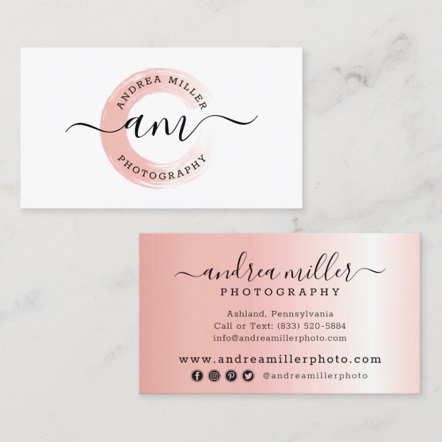 Rosen Gold Minimalistisch Paint Swash Logo Social  Visitenkarte (Vorne/Hinten)