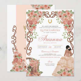 Rosen Gold Peach Pink Western Charro Quinceañera Einladung