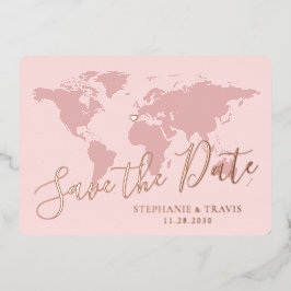 Rosen Gold Pink Weltkarte Save the Date Folieneinladung