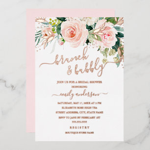 Rosen Gold Rosa Blütenbrunch und Bubbly Folieneinladung