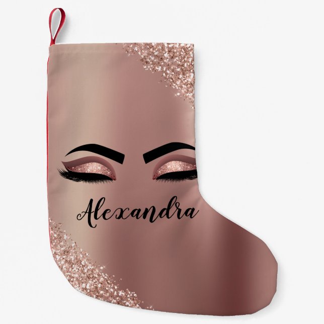 Rosen Gold Rosa Monogram Glitzer Eyelashes Kleiner Weihnachtsstrumpf (Vorderseite)